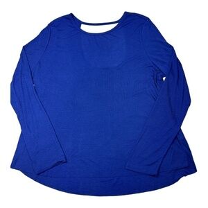 Reebok Core 10 Long Sleeve Open Back Ribbed Yoga Shirt Navy Blue Size 2X